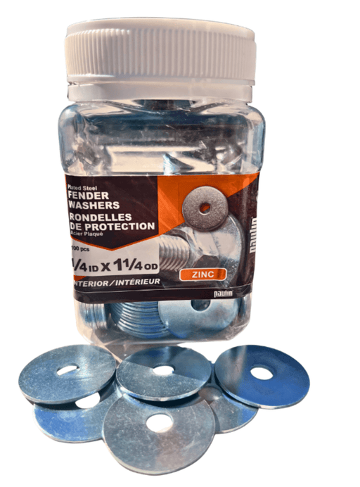 1/4" 1-1/4" O.D. Fender Washers Steel Zinc 100 Pcs